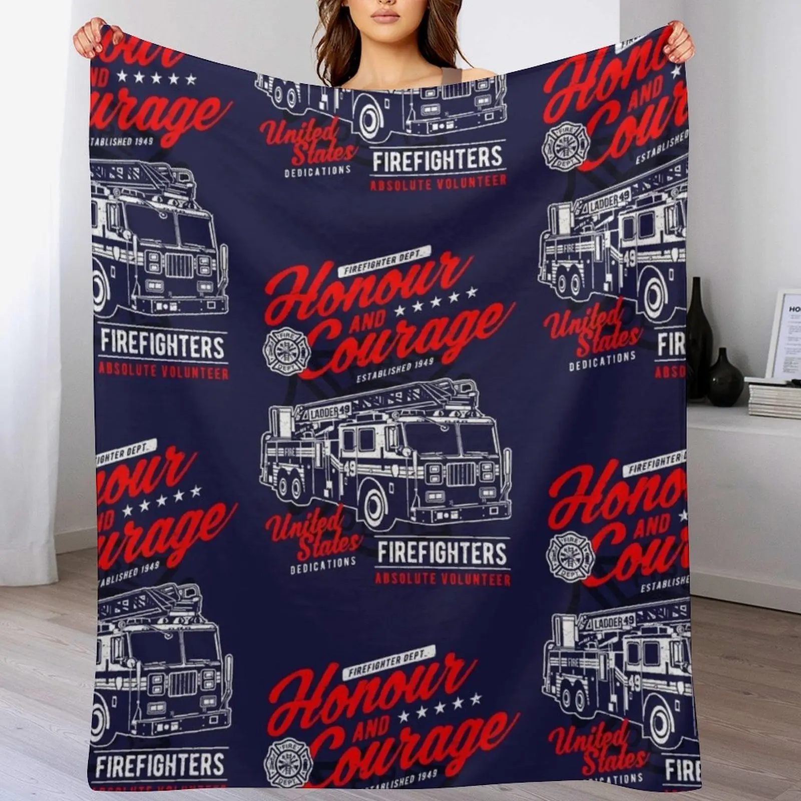 Honour And Courage. Fire Department. Throw Blanket Plaid on the sofa Cute Plaid Luxury Designer Thermal Blankets