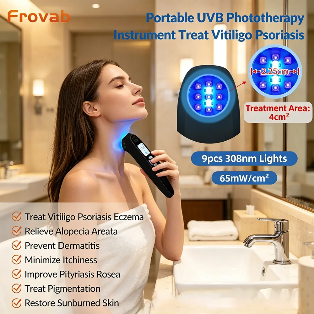 Frovab Portable 308nm Targeted UVB Phototherapy Lamp 9 Diodes Light Therapy for Skin Conditions Vitiligo Psoriasis Eczema