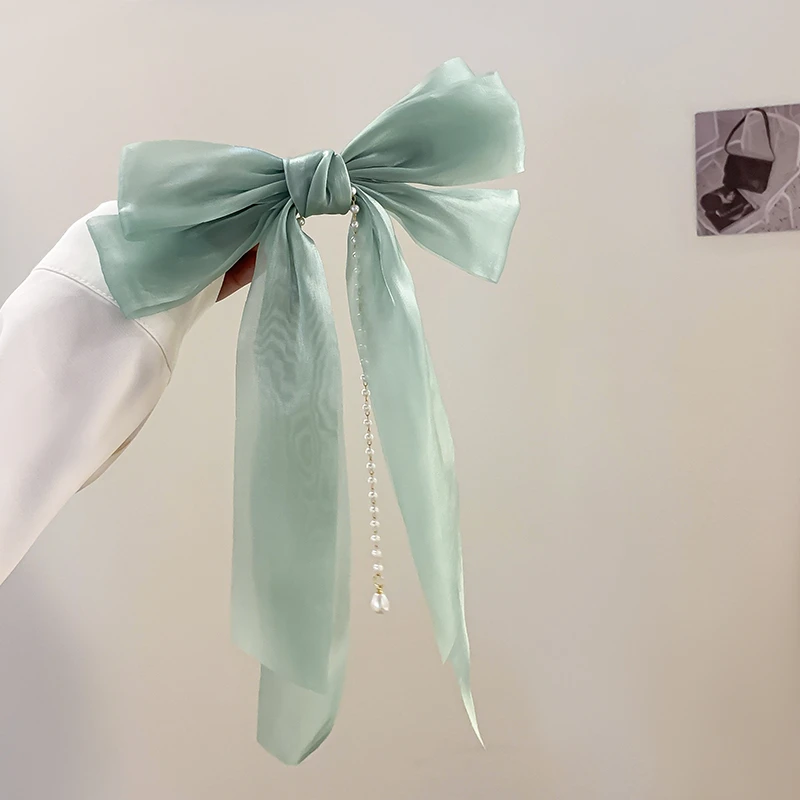 خمر مشبك شعر أنيق ثلاث طبقات القوس اللؤلؤ الشيفون سوبر الجنية نمط التعادل الشعر الربيع كليب Womne موضة إكسسوارات الشعر #5