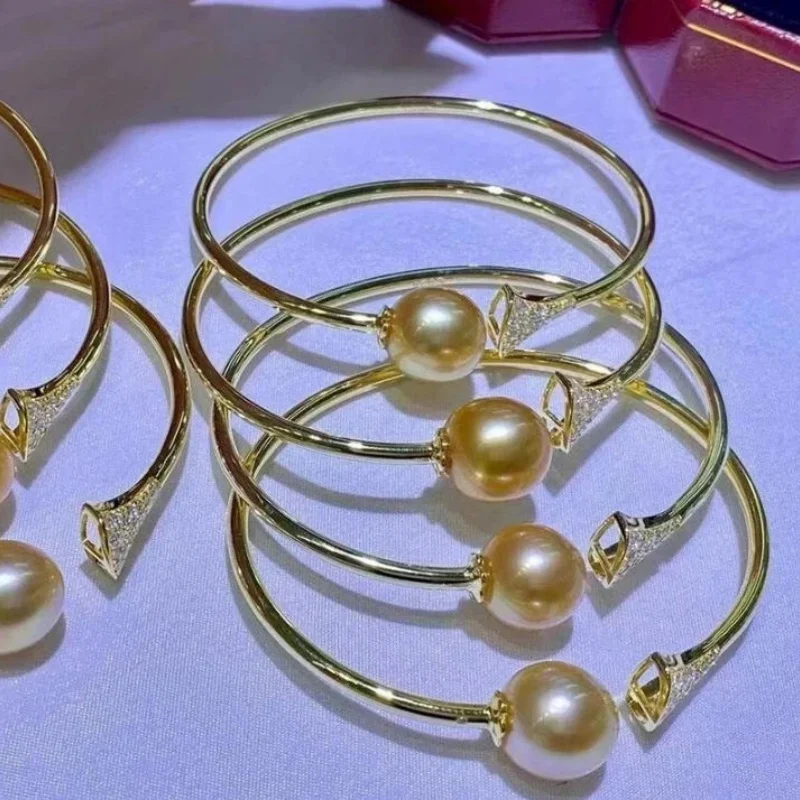 Super Large 10-11mm South Sea Gold round Pearl Bracelet AAAAA Quality 925 Sterling Silver Hot Selling Elegant Jewelry Accessory