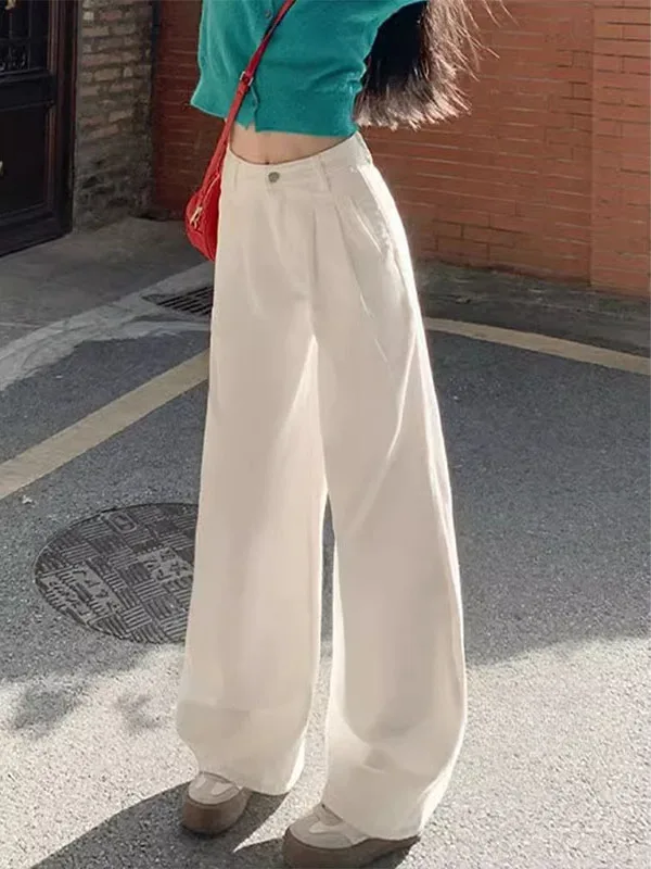 

plus Size American Style White Wide Leg Jeans Women Loose Slim High Waist Versatile Floor Length Straight Cut Denim Pants