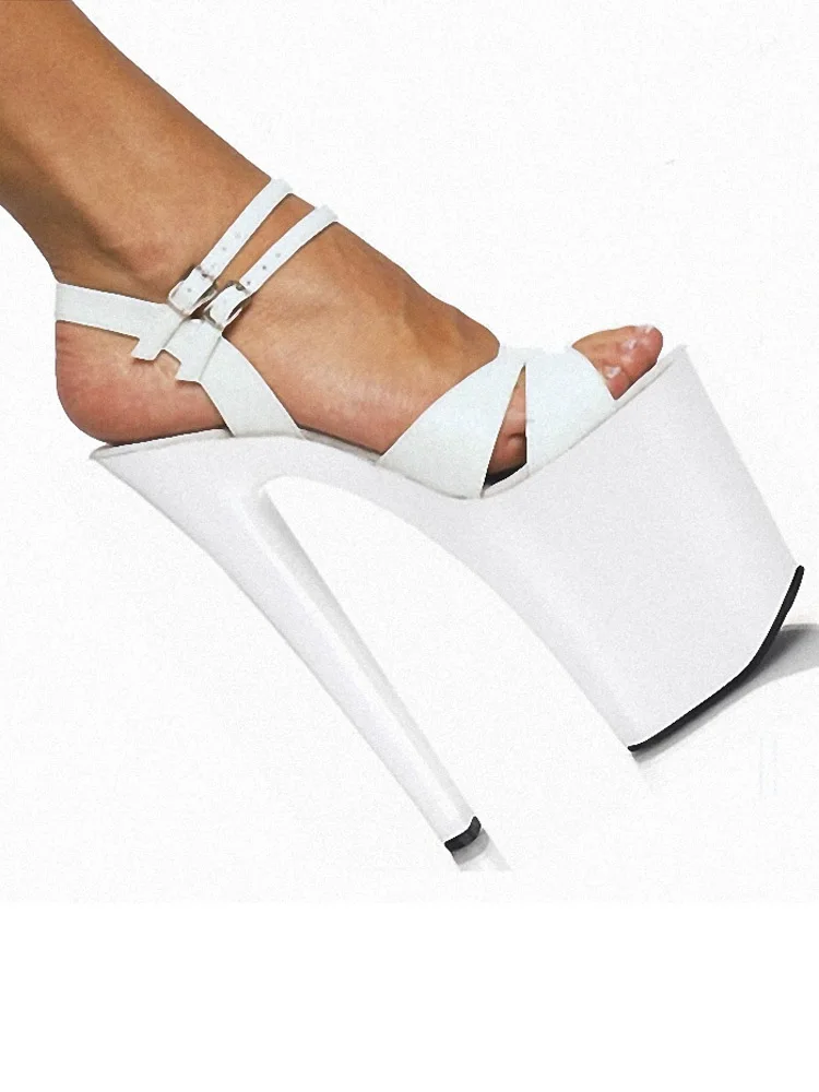 Elegant Black Patent Leather Women's Sandals 8-Inch High Heel Super Big Size 20CM Party Bancing Shoes for Stage