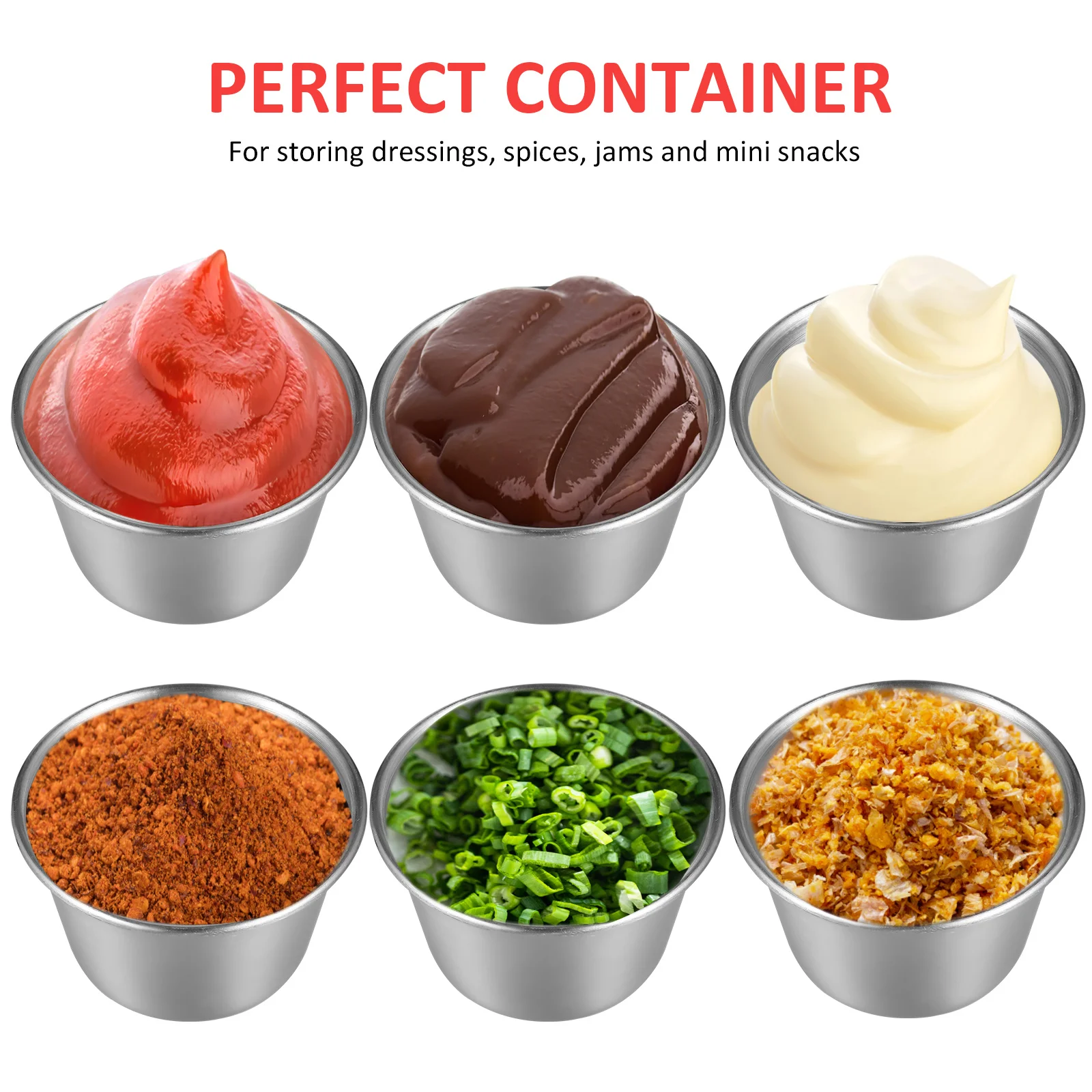 

8pcs Stainless Steel Dipping Bowls With Lids Small Sauce Cups For Condiment Seasoning Oil Vinegar Soy Salad Dressing Container
