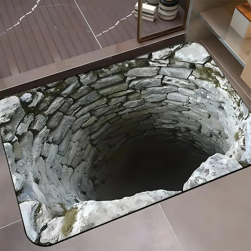 3D Hole Illusion Rug, 3D Optical Illusion Bottomless Hole Design Doormat Non-Slip for Door Entrance, Bathroom, Living Room