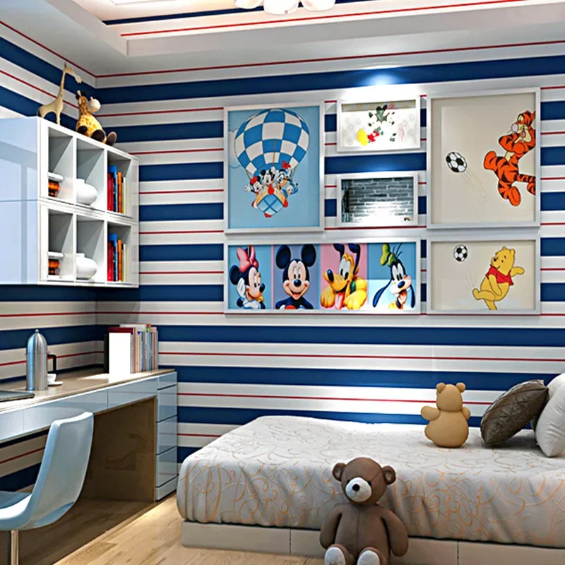 British Style Wallpaper Vertical Stripes Mediterranean Style Simple Modern Non-woven Bedroom Background Wallpaper