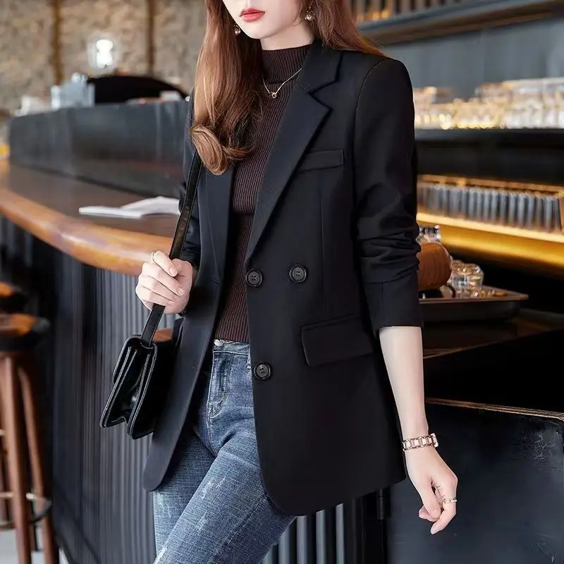 

Women Solid Business Female Blazer Jacket Casual Long Sleeve Work Suit Office Ladies Slim Double Button Blazers Coat Top G408