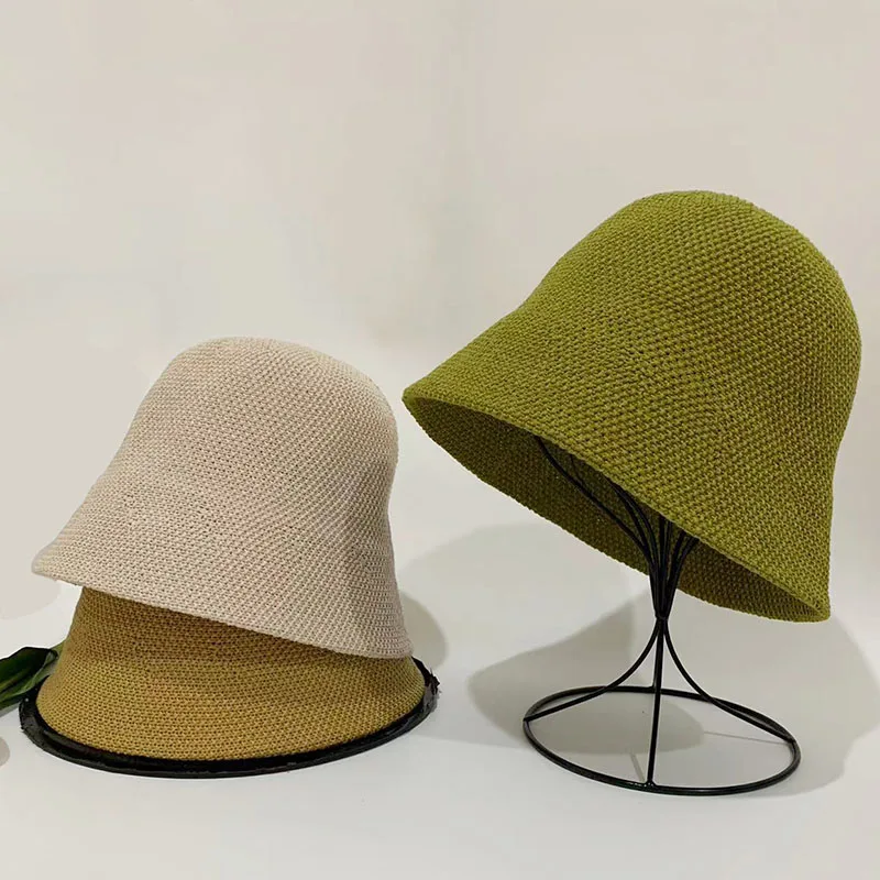 Summer New Bucket Hats for Women Solid Color Weave Casual Versatile Outdoor Breathable Vacation Sunscreen Hat Fold Panama Caps