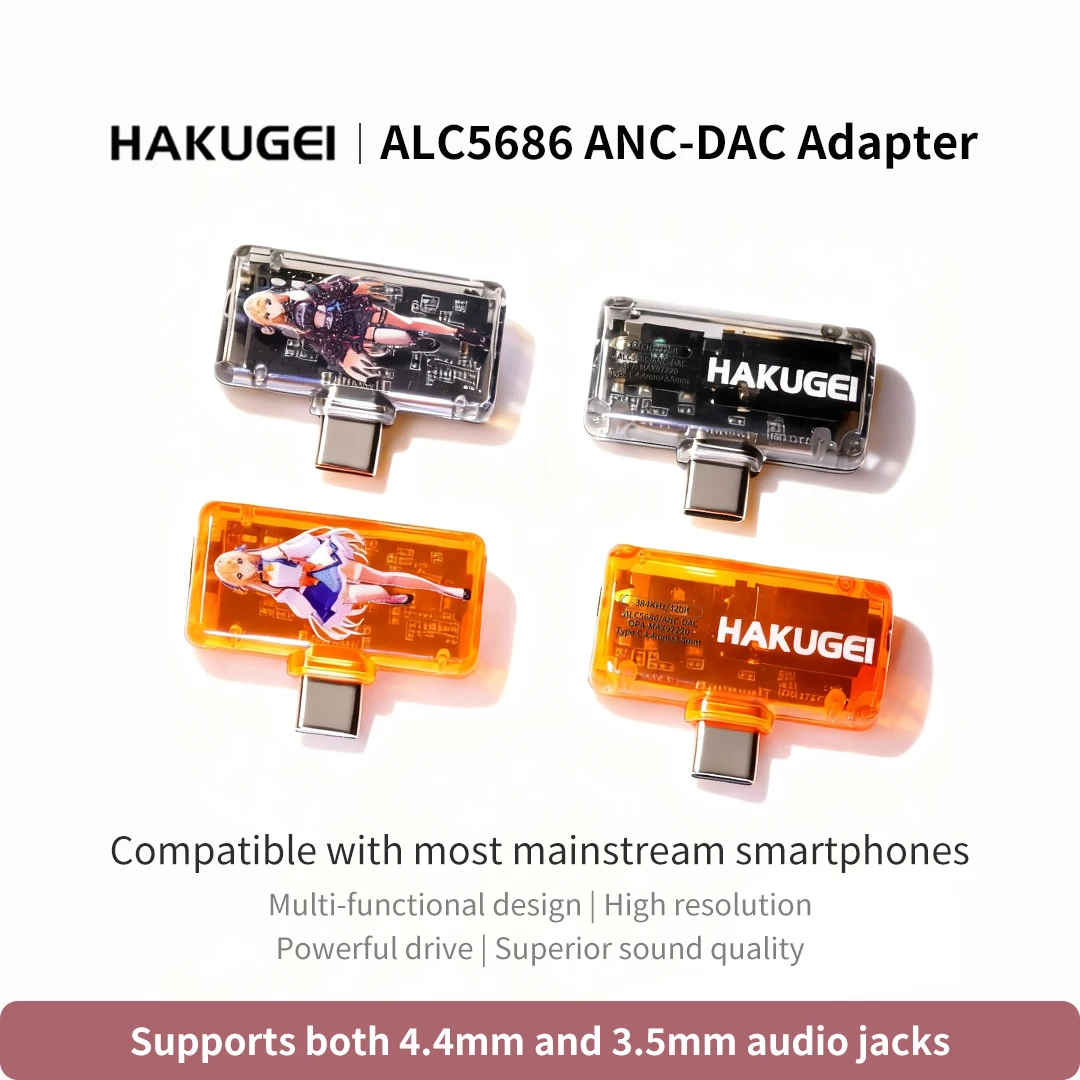 HAKUGEI ALC5686 ANC-DAC Audio Dongle, Type‑C to 4.4mm/3.5mm Headphone Adapter