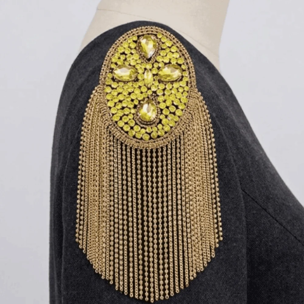 Alloy Tassel Epaulettes Rhinestone Shiny Shoulder Board Reinforced Stitching Decorative Shoulder Mark Choir Performance