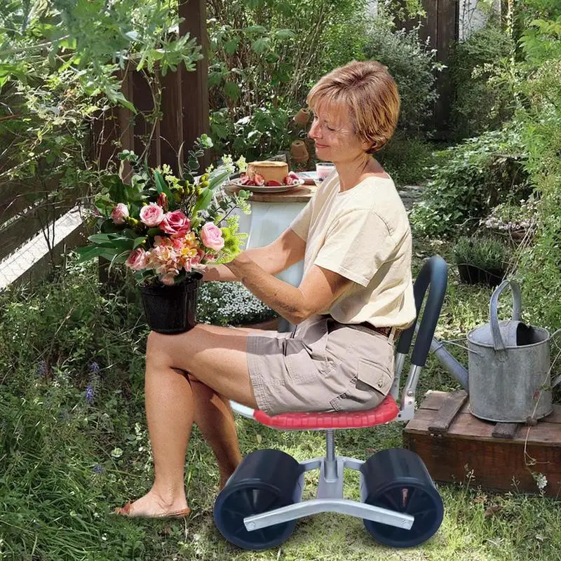 Rolling Garden Seat 360 Degree Rotating Gardening Seat Adjustable Height Steering Handle Gardening Seats For Seniors Garden