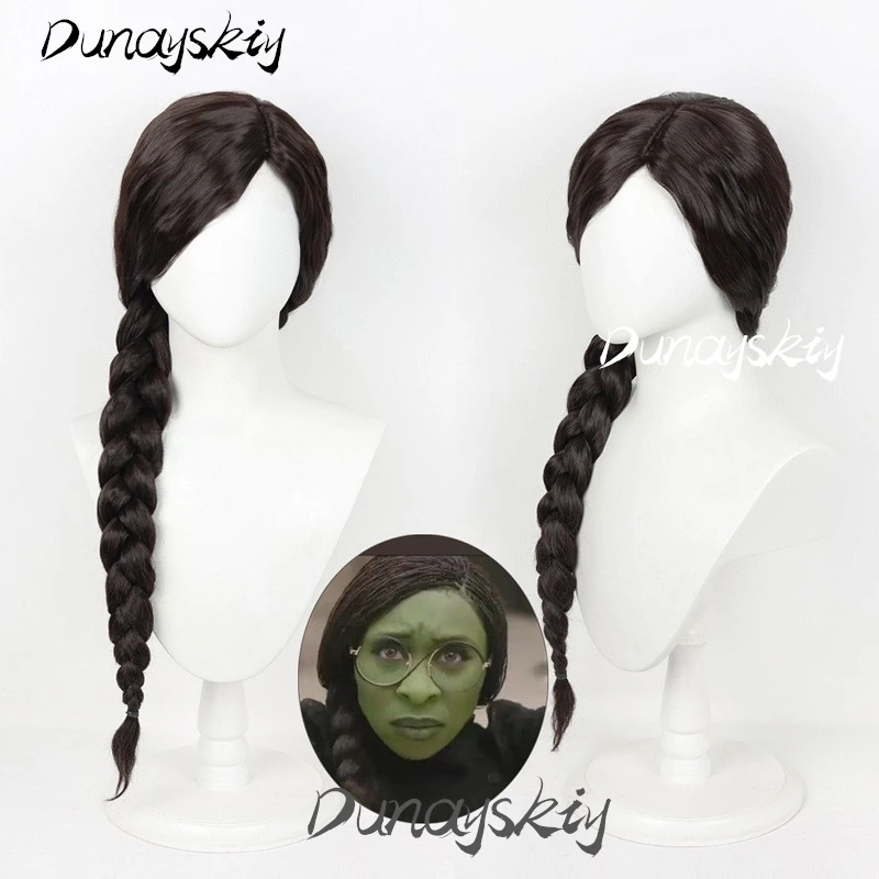 Wicked Elphaba Cosplay Wig Ponytail Braid Long Hair Elphaba Cosplay For Halloween Party Role Play Movie Suit Prop Customized