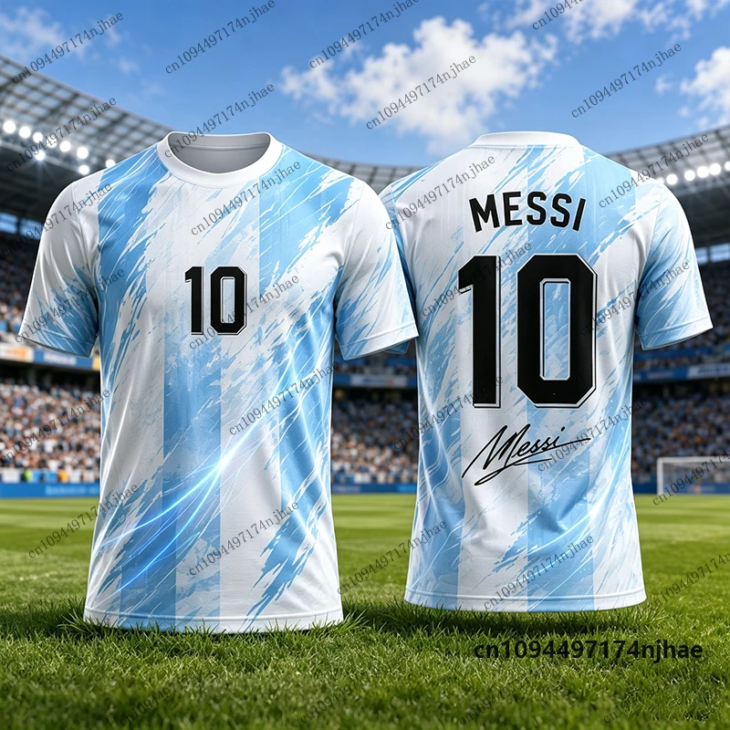 Kinder-Trainingsanzug, Argentinien-Fanartikel, Messi Nr. 10, T-Shirt mit Aufdruck + Shorts, Fußballtrikot-Set, Sportbekleidung für Kinder/Erwachsene, zweiteiliges Outfit. – Detail 7