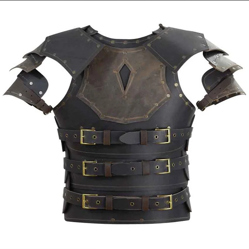 Średniowieczny Gladiator Body Chest Armor Viking kostium pirata PU skóra Cuirass napierśnik Halloween płaszcz kamizelka strój dla mężczyzn LARP