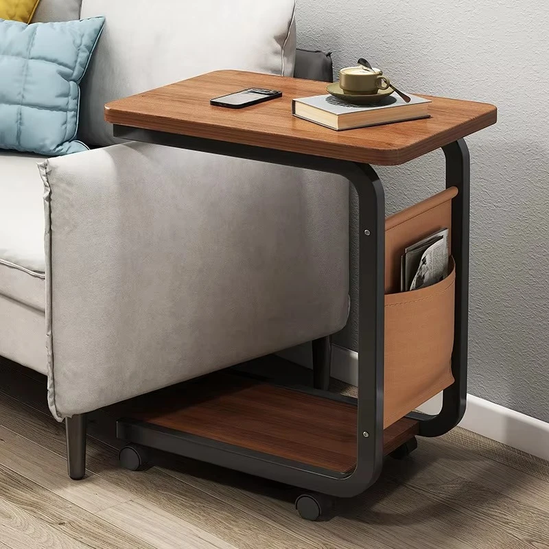 Metal and wood modern removable storage coffee table, mini corner small square sofa side table, living room