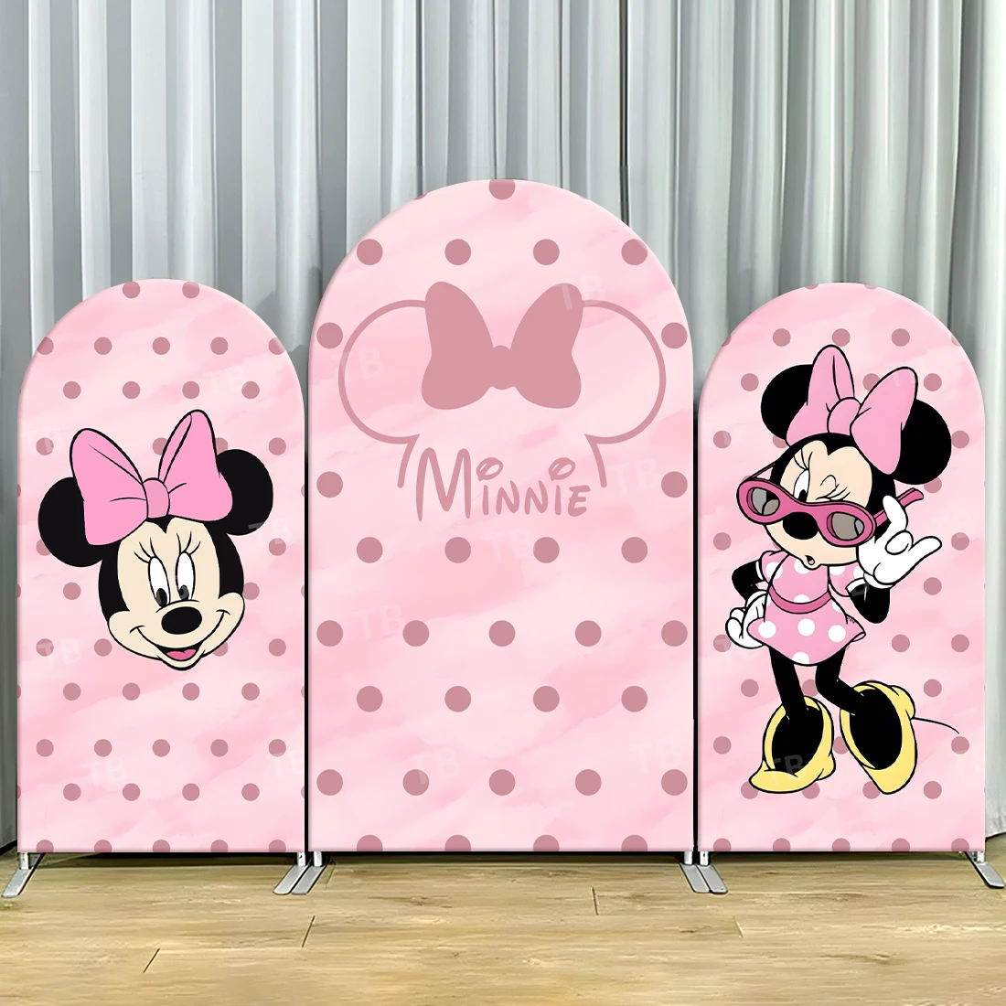 

TB Disney Minnie Mouse Arch Backdrop Cover Pink Theme for Girl Birthday Party Decoration Baby Shower Photograph Background Wall