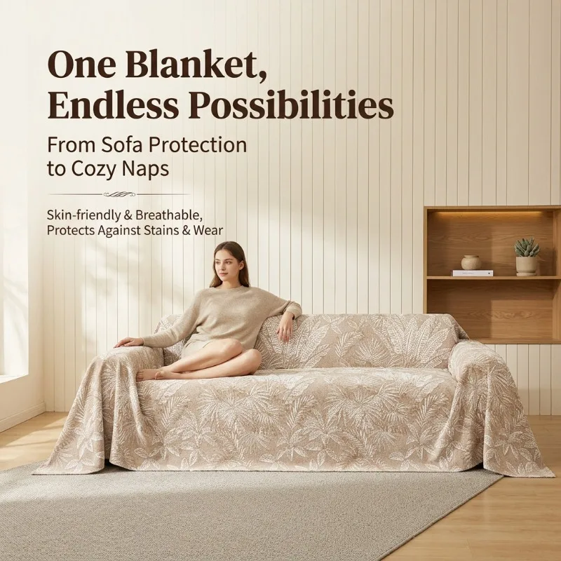 Three Layer Yarn Reversible Jacquard Sofa Cover One Piece Universal Sofa Slipcover All Season Sofa Throw Blanket