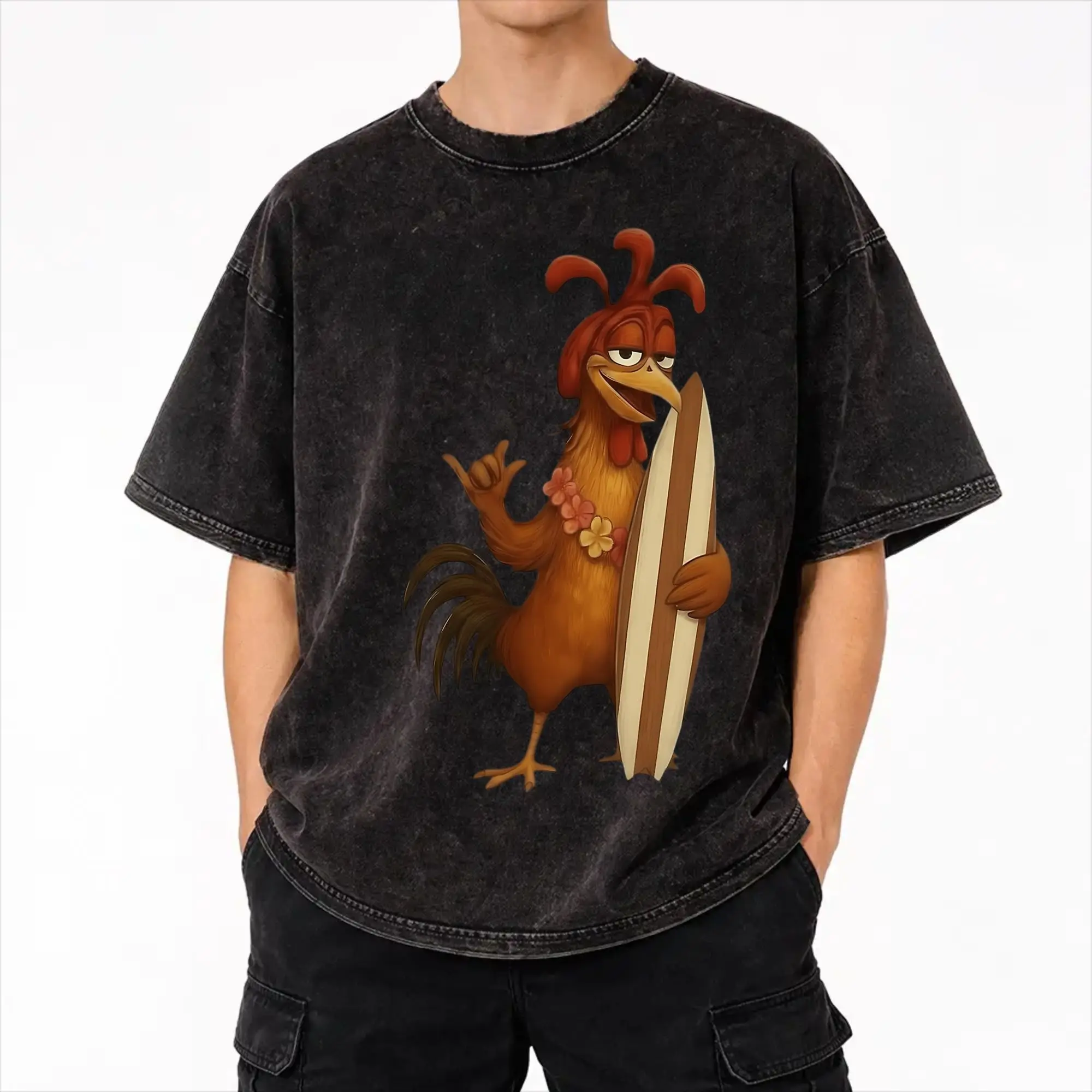 Surf's Up Chicken Joe T Shirts Hip Hop Washed 100% Cotton Harajuku T-Shirt  Vintage Men Women Streetwear Printed Tee Shirt