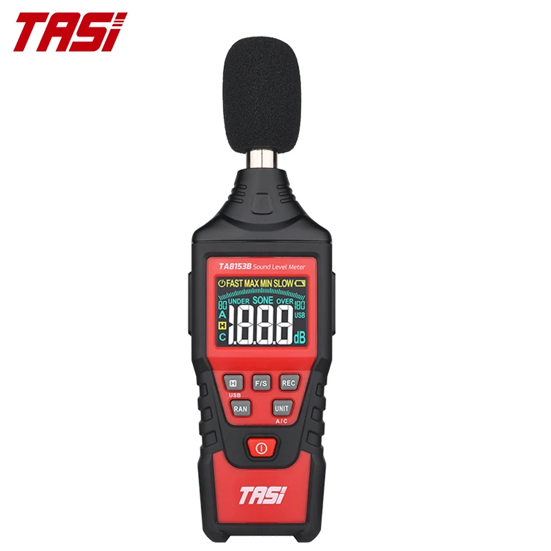 

TASI TA8153A/B Digital Sound Level Meter Noise Decibel Measuring Meter LCD Color Screen Range From 30-130dB USB Data Connection