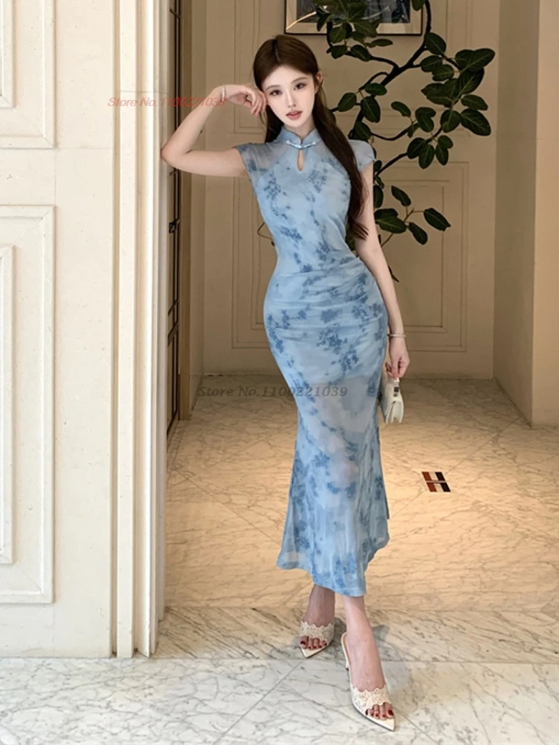 2026-chinese-sexy-sleeveless-qipao-vintage-dress-retro-flower-print-flocked-mesh-cheongsam-nightclub-evening-banquet-dress-qipao