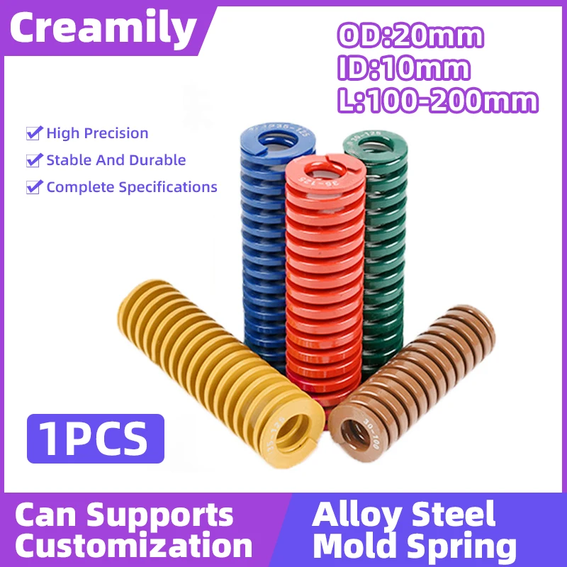 

Creamily 1PCS Mould Die Spring Spiral Stamping Compression Die Springs OD=20mm ID=10mm L=100-200mm Yellow/Blue/Red/Green/Brown