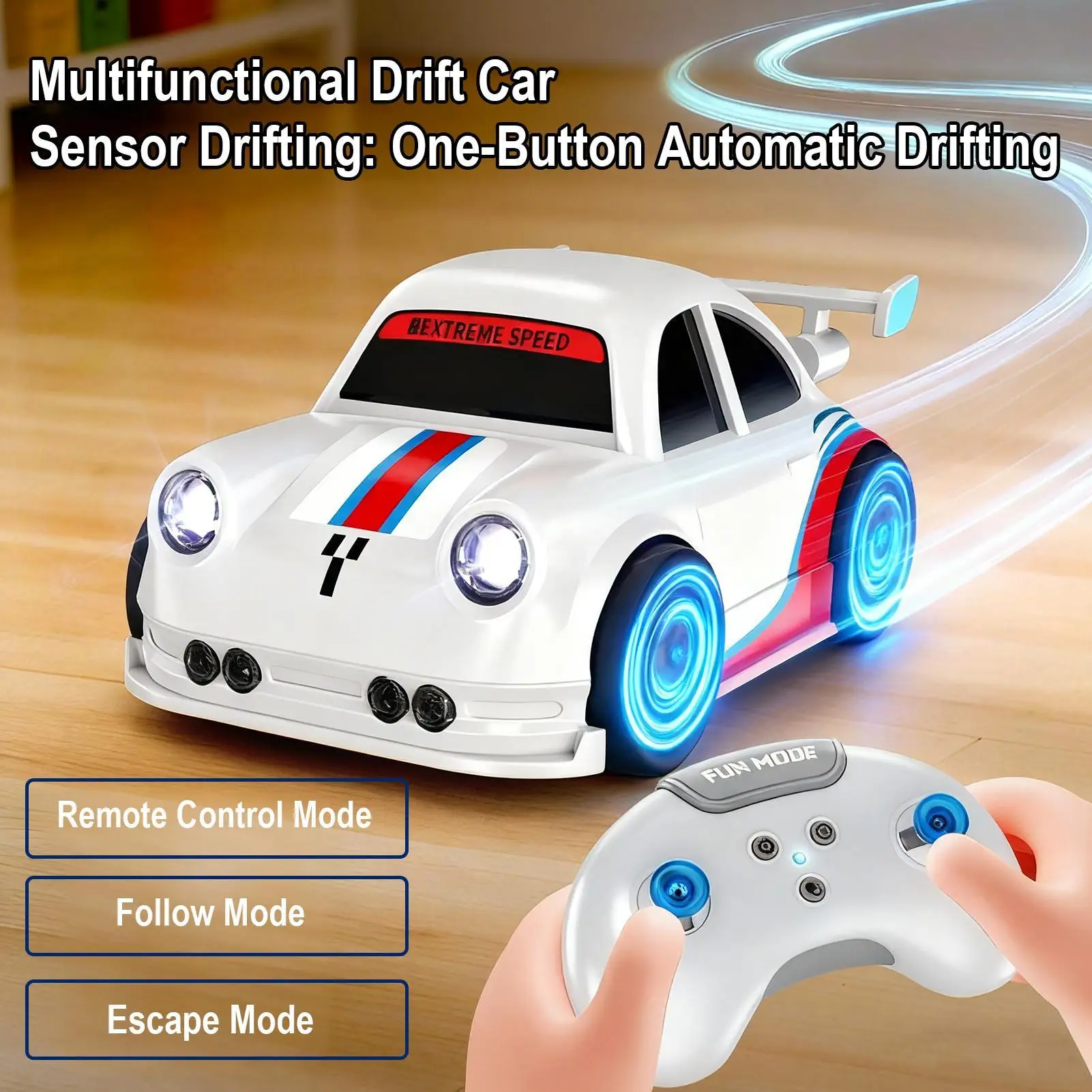 

Автомобиль с дистанционным управлением для дрифта, 2,4G, высокоскоростной, 4WD, вращение на 360 градусов, дрейфующий радиоуправляемый автомобиль, мини-игрушки со светодиодной подсветкой и звуком для