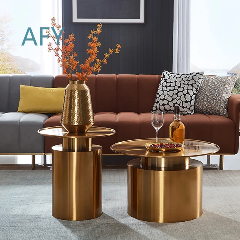Luxury Stainless Steel Electroplated Brushed Water Design Coffee Table for Home Living Room Central Round Table Furniture