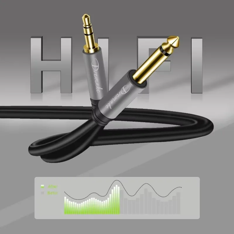Jack 3.5mm TS Male to 6.35mm TS 1/4 Inch Male Mono Interconnect Cable Aux Adapter Cable for Guitar Bass Home Theater Speaker
