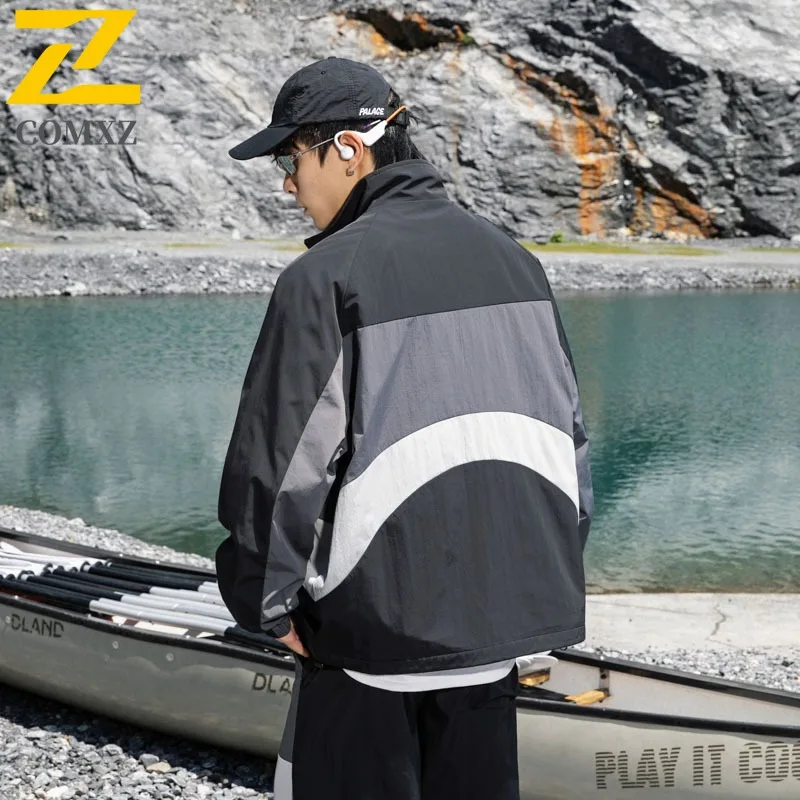 

COMXZ Autumn New Jacket 2025 Minimalist Splicing Color Camping Windproof Coat Outdoor Japanese Street Leisure Windbreaker
