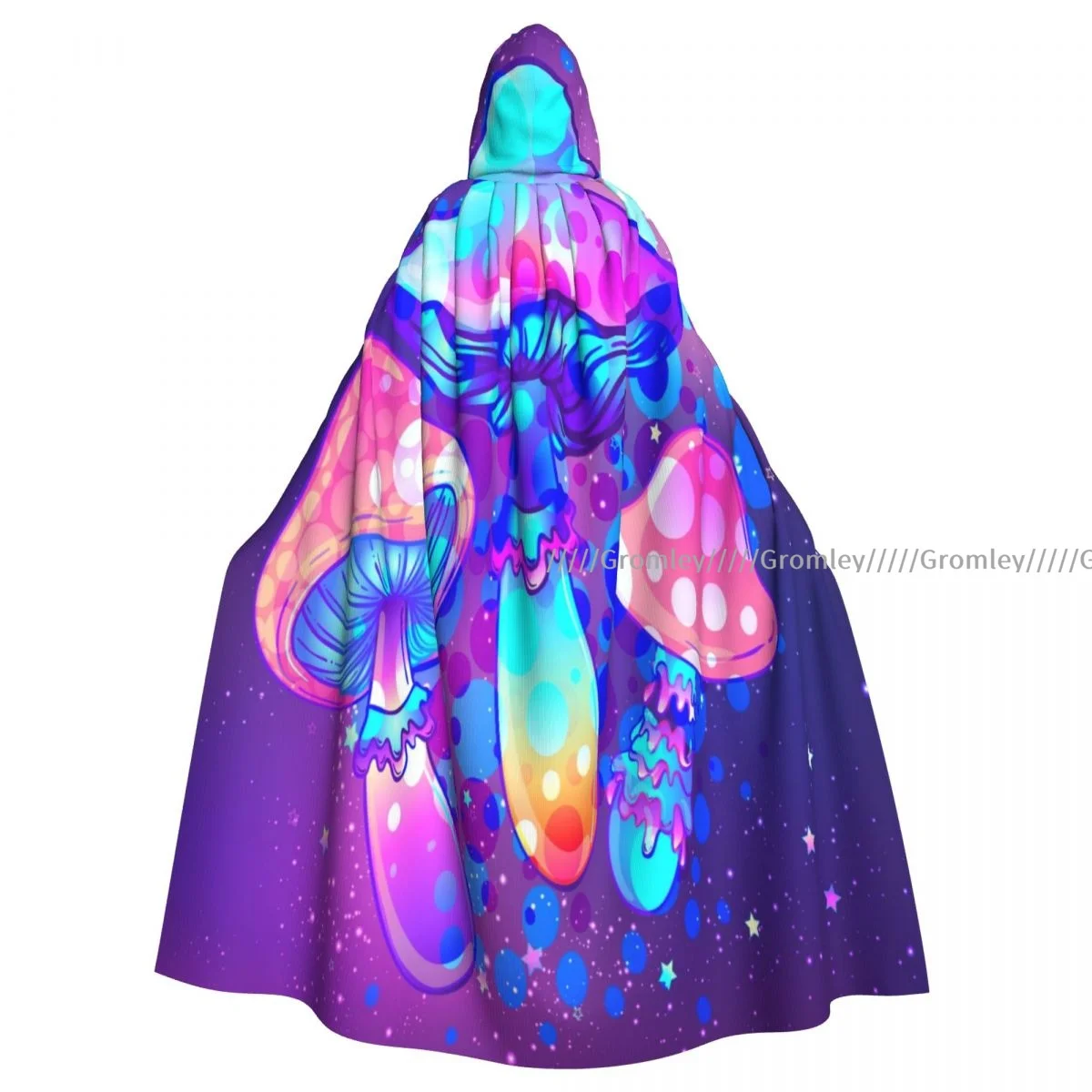 Adult Magic Mushrooms Over Sacred Geometry Cloak Cape Hooded Medieval Costume Witch Wicca Vampire Halloween Costume Dress Coat