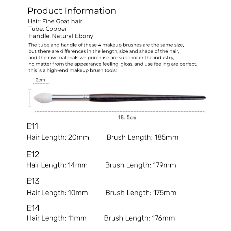 Brocha para mezclar sombra de ojos, pelo de cabra fino Natural de lujo, mango de ébano, brochas de maquillaje para sombra de ojos, herramientas de belleza