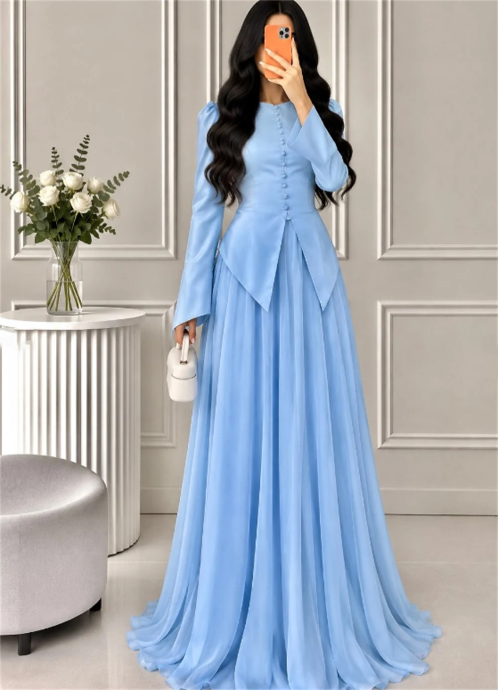 Women's Formal Evening Gowns A Line Pleated Button Detail Formal Party Prom Dress Evening Dresses vestidos de fiesta elegantes