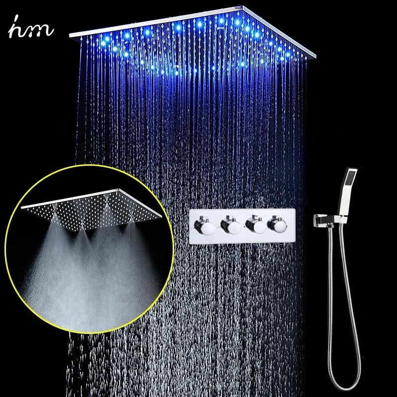 Bathroom 3 function Ceiling Mounted thermostatic shower faucet set 20inch Rain Misty LED Shower Head kit setWith heldhand shower