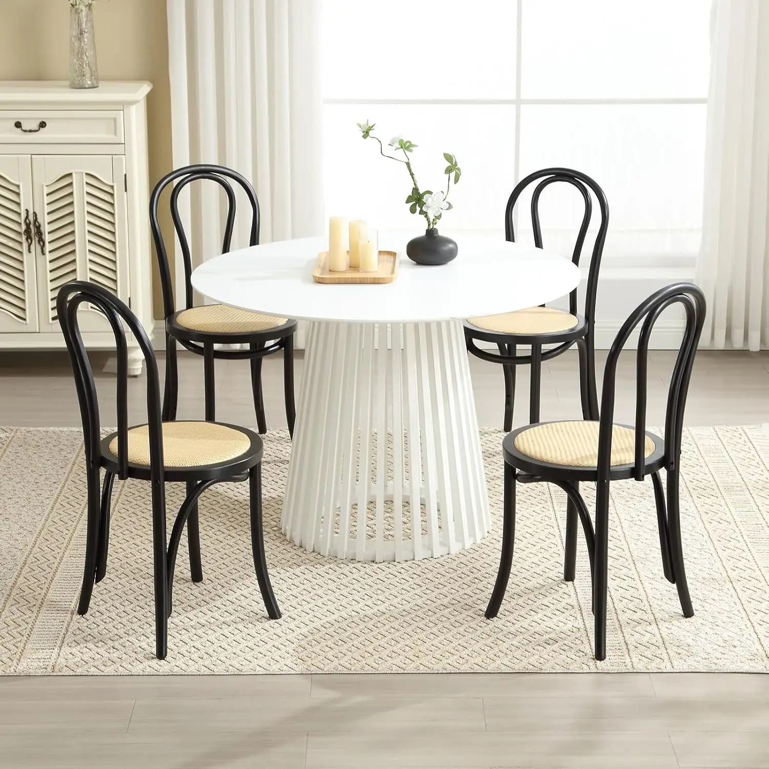 Kmax Vintage Dining Chairs Set Of 4, Thonet Soild Wood Rattan Dining Room Chairs Armless French Country Kitchen Chairs For