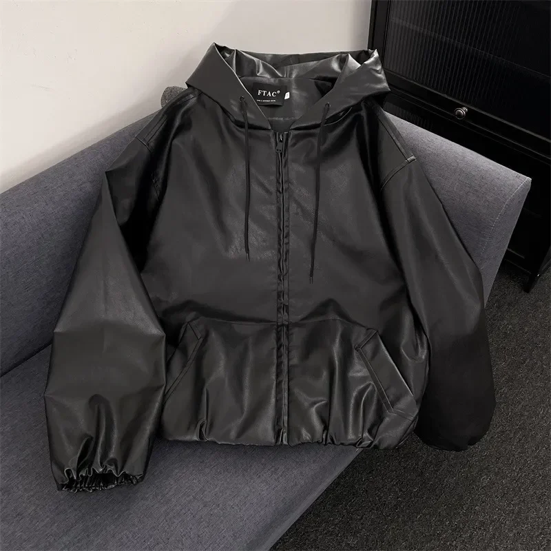 

Американская ретро высококачественная кожаная куртка с капюшоном для мужчин и женщин, свободная универсальная мотоциклетная куртка из искусственной кожи, пальто, мужские зимние пальто