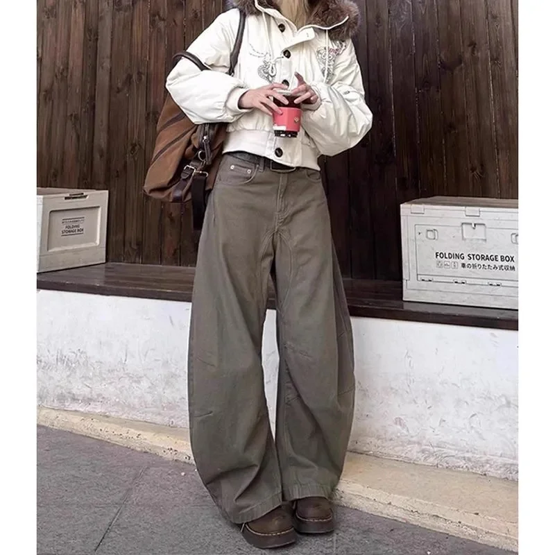Mode Vintage Stijl Hoge Taille Kameel Jeans Broek Lente Mode Dames Baggy Y2K Wijde Pijpen Denim Broek Vrouwelijke Kleding