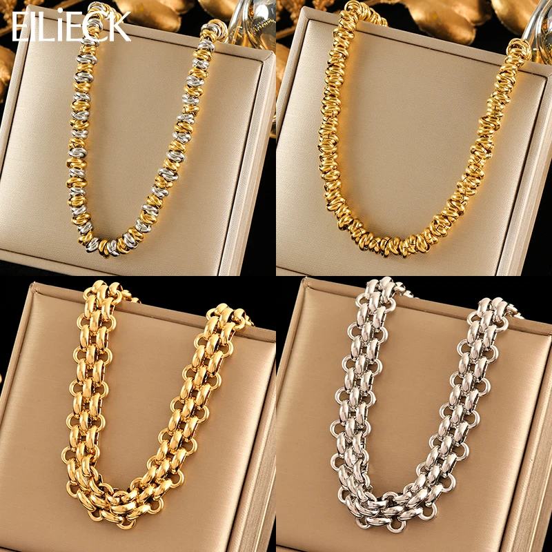 EILIECK 316L Stainless Steel Metal Thick Cuban Chain Chokers Necklace Jewelry For Women Daily Wear New Trendy Lady Gift Bijoux