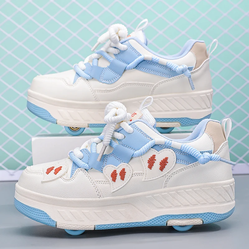 New kids' four-wheel roller shoes, boys and girls, detachable wheels, trendy versatile cute casual shoes view 2