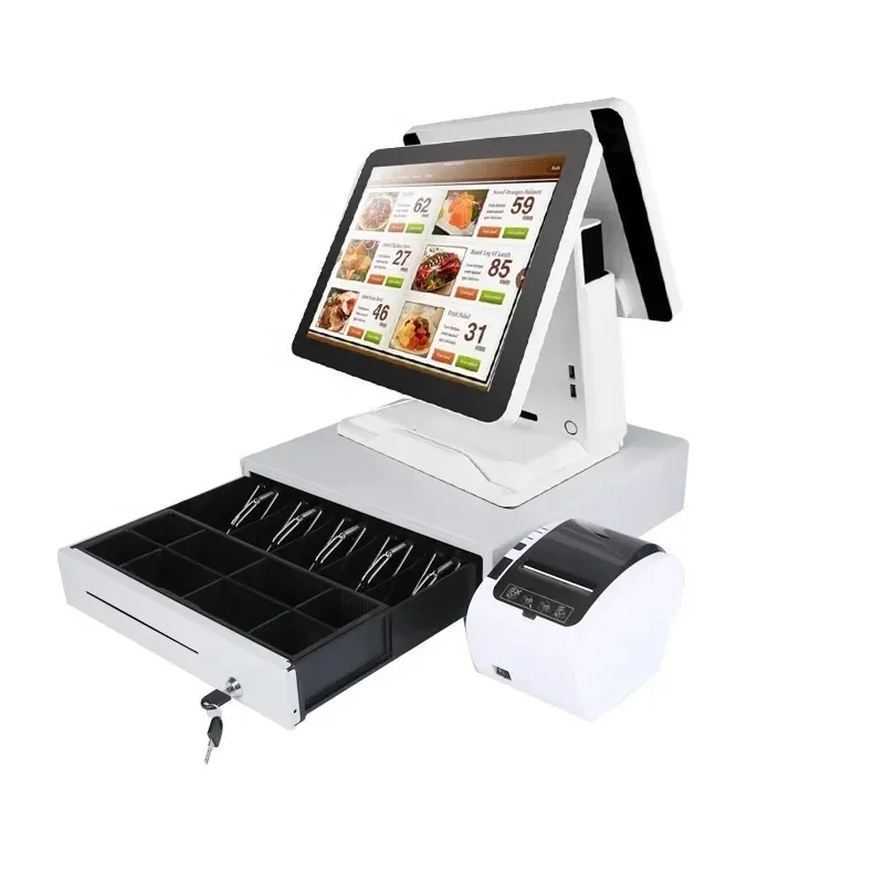 Black and while all-in-one pos machine cash register for supermarket cashier machine pos system for sale