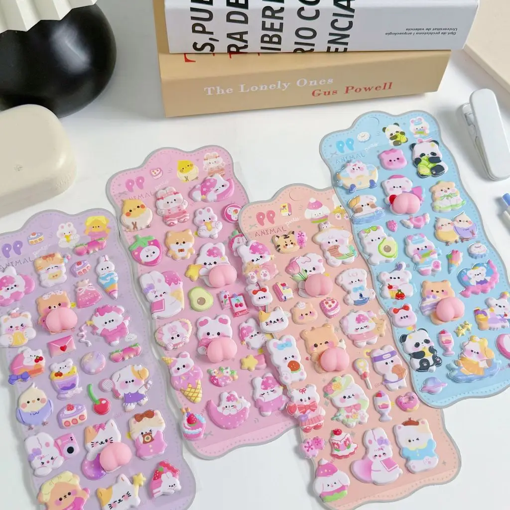 

4 Pieces 3D Soft Cute Butt 3D Kids Stickers - Squishy Animals (Rabbit, Bear), Handmade Decor for Phone Cases Papery Pop Store