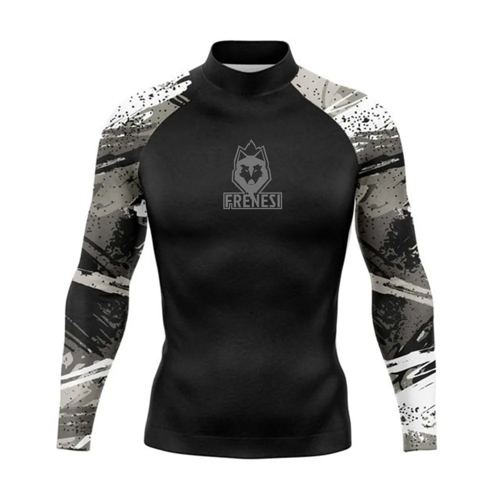 Frenesi-Camiseta Masculina de Manga Comprida de Surf, Apertado Natação Top, Maiô, Rash Guard, Swimwear, Sportswear, UV