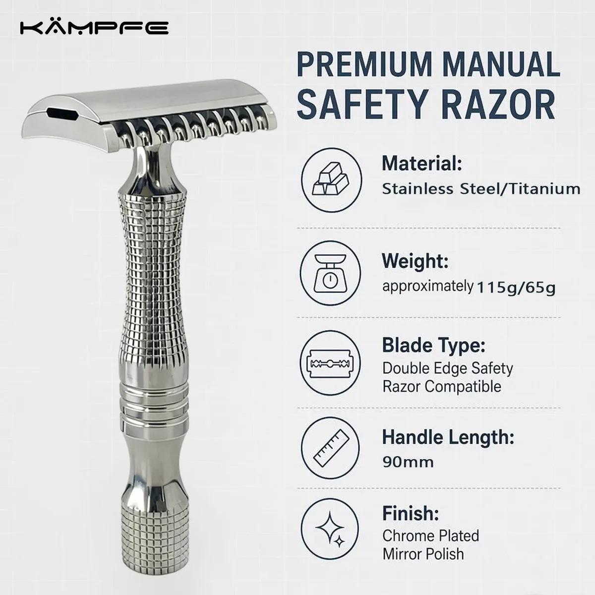 KAMPFE Stainless Steel /Titanium Safety Razor CNC Precision Machined Double Edge Manual Razor Smooth Wet Shaving  for Men