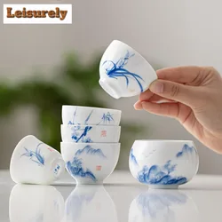 Underglaze Color Hand-painted Landscape Teacup White Porcelain Fragrant Master Cup Small Tea Bowls Meditation Cup Kung Fu Teaset