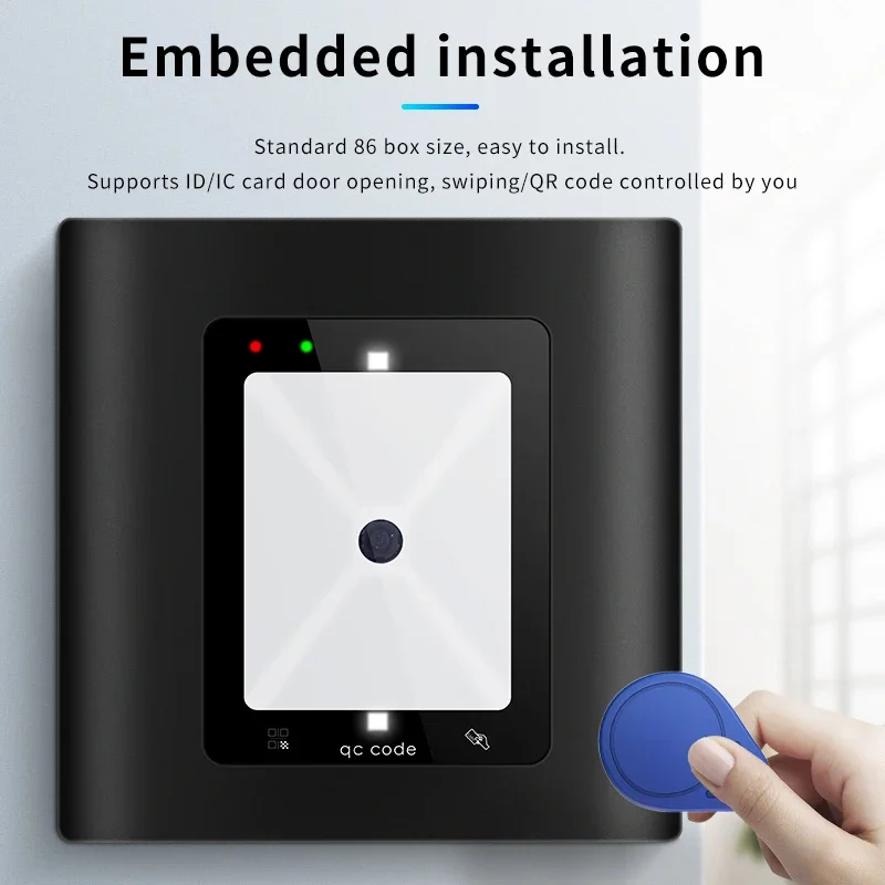 New 13.56Mhz IC QR Code Access Card Reader Embedded Flashing Dynamic QR Code Wiegand 26/34 USB, RS232 Format RF Card Reader