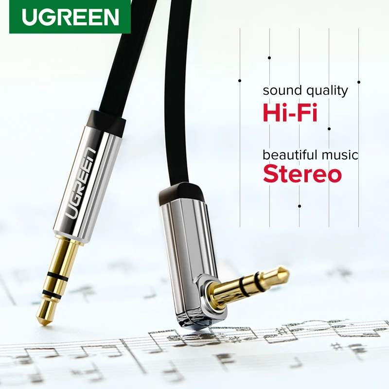 

Ugreen Aux Cable Jack 3.5mm Audio Cable Auxiliary Hi-Fi Stereo 3.5 mm 90 Degree Cable for Player Computer Headphone Laptop Car