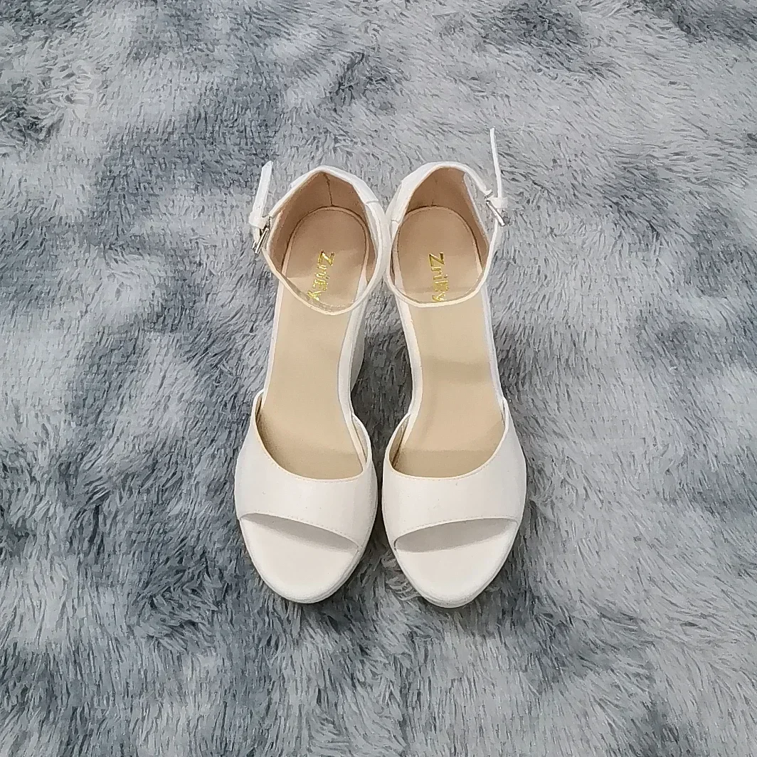 Women Sandals 14cm Sexy Peep Toe Ankle Strap Platform Wedge High Heels Sandal Party Red Wedding Dress Ladies Shoes Large Size view 6