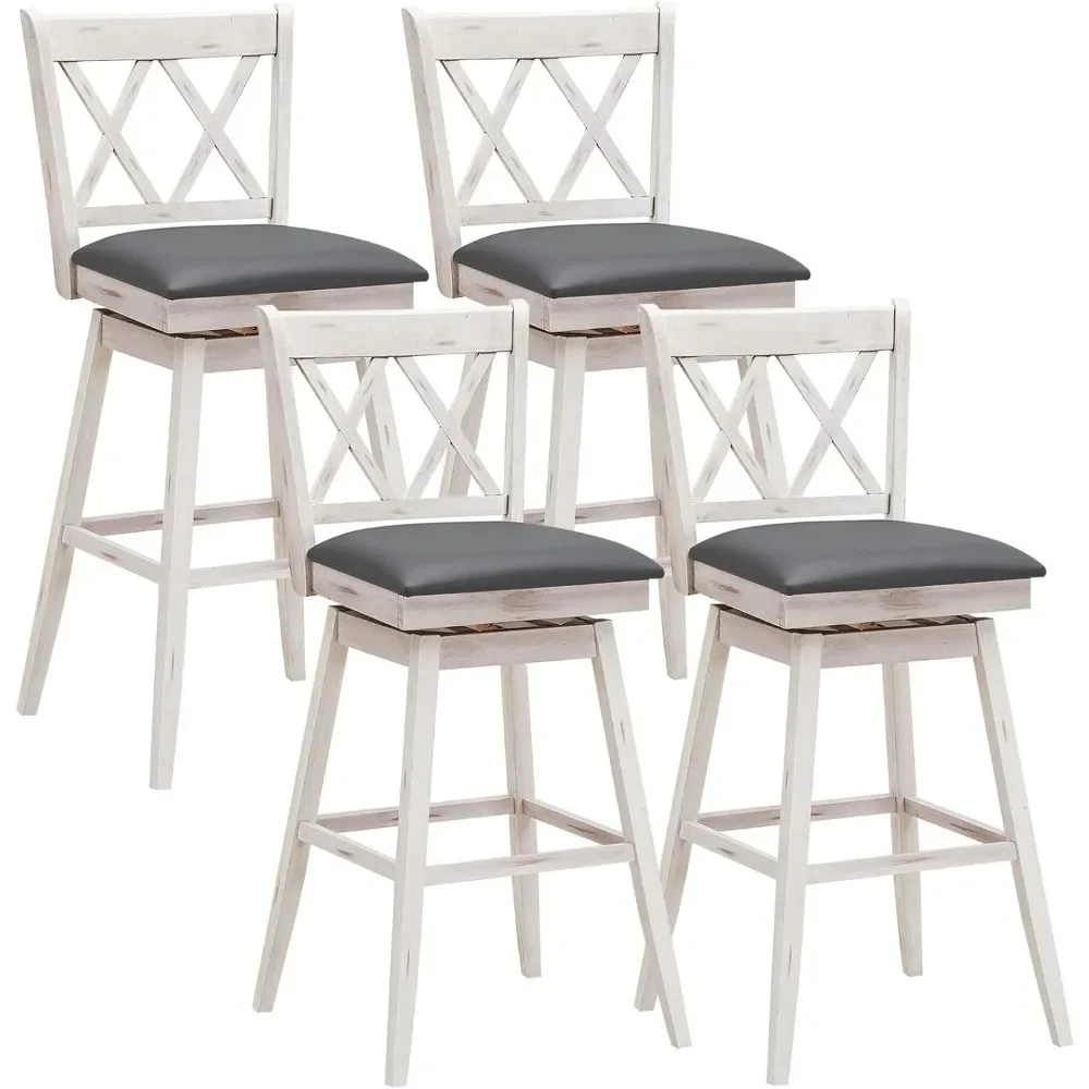 Bar Stool, 360 °Swivel Height 29.5-inch Barstool with Footrest Upholstered Cushion & Ergonomic Backrest, Set of 4 Bar Stool