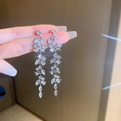 Pendientes largos de circón de carbono de dos tonos para mujer, joyería de Color, colgante para evento de boda, regalo de estilo, nueva moda brillante, venta al por mayor