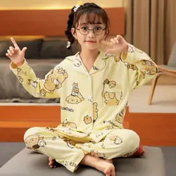 Lovely Pompompurin Children Pajama Kawaii Sanrio Anime My Melody Kuromi Cinnamoroll Girls Homewear Long Sleeve Set Gift for Kid