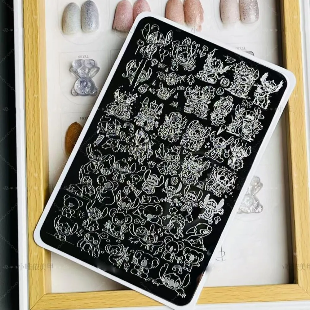 Autocollants pour ongles 3D point mignon, plaque de tampon 14.5x9.8cm, grande taille Lilo point, plaques d'estampage pour ongles Y2K, pochoir de manucure, outils d'impression
