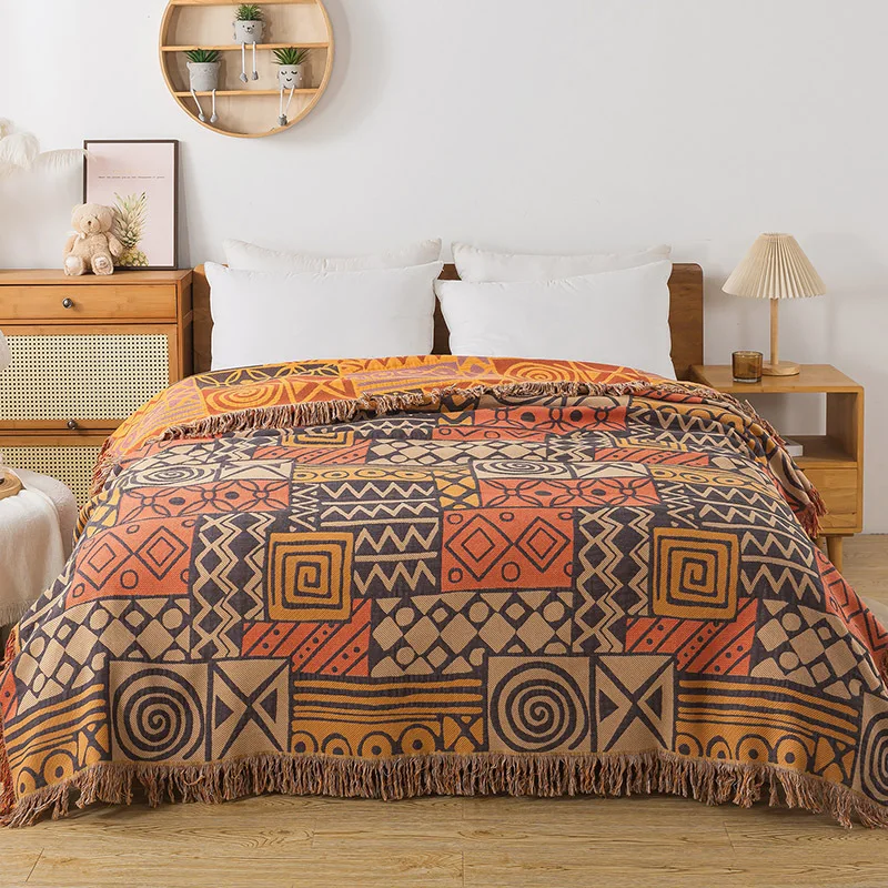 

Bedspread On The Bed Cotton Gauze Geometry Tassel Throw Blanket Single Double Bed Cover Blanket Towelling Coverlet 200*230cm